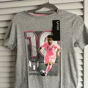 Unisex Kids Messi Gray T-Shirt with Pink Graphic